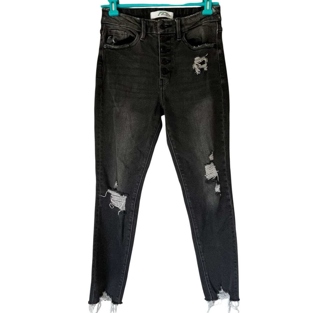 KanCan Black Distressed Button Fly Jean Jeggings Size 5/26